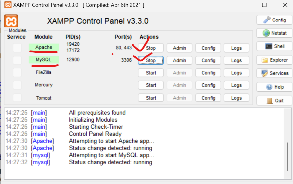 xamp server start process